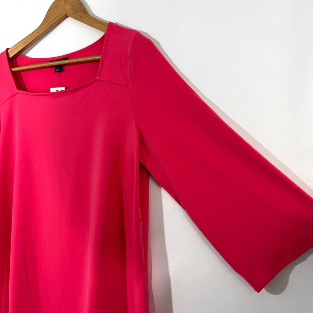 Alfani Women’s Size Medium Solid Pink Square Neck 3/4 Sleeve Stretch Blouse New - Picture 2 of 8